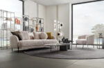 Enza Home Seoul 3-Seater Sofa in Beige Fabric—feather-filled cushions in a modern living room
