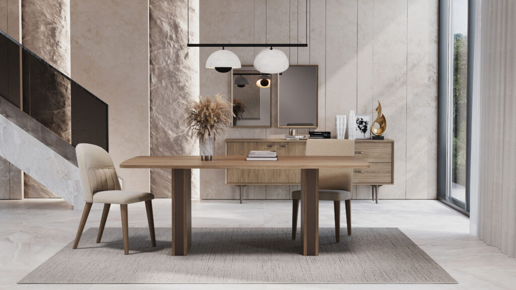 Enza Home Furniture BC Paloma Dining Table Chair in Modern Interior Design Set up