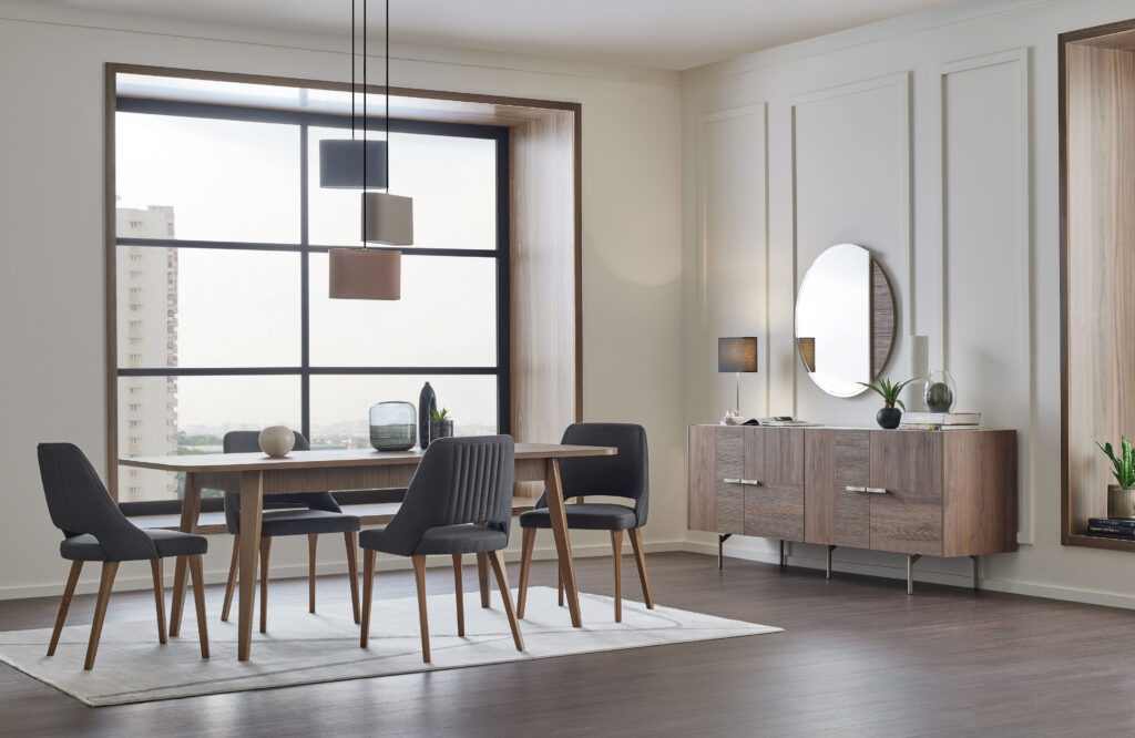 Enza Home Furniture BC Pavia Dining Room Table Chair Set in Modern Dining Room Space