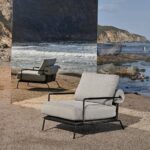 Manila Armchair black metal legs at outdoor set up by Enza home furniture BC
