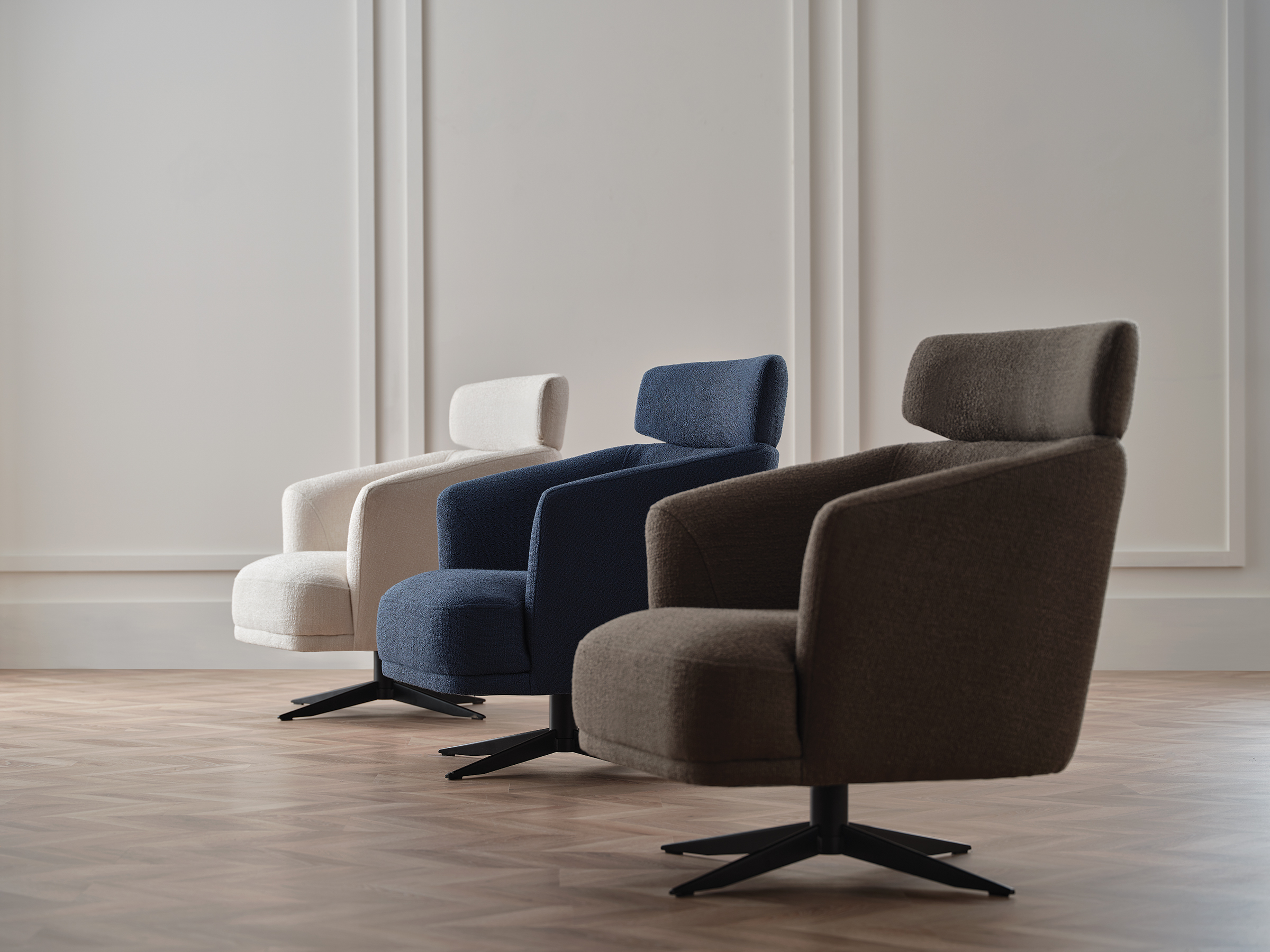 Swan collection three armchair with blue, brown and beige colors